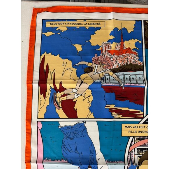 Vtg Comic Book Print Multicolor Silk Scarf Hand Rolled Edge NWOT 35x35 - Picture 8 of 10